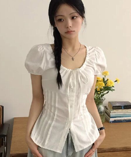 있음 선적 chic 허리 수축 슬림해 보이는 펌프 로프 디자인 작은 셔츠
