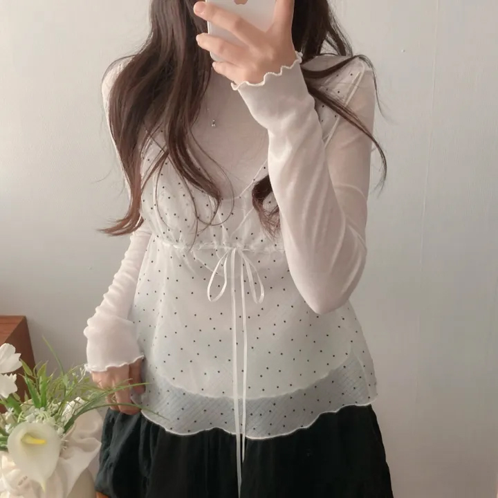 있음 선적 섹시함 얇고 가벼운 레이스 패치워크 슬립 작은 셔츠