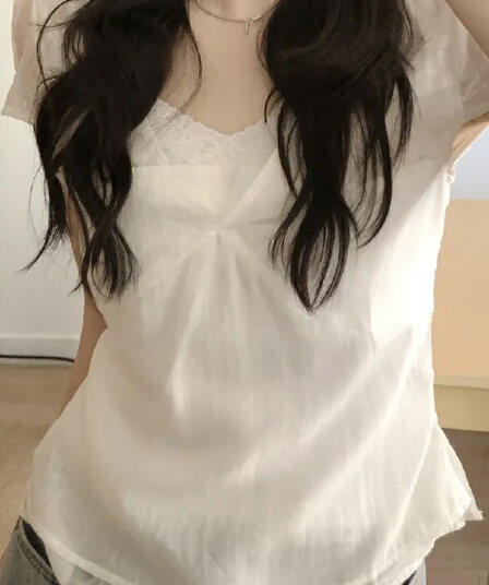 chic 패션 얇은 스타일 시스루 페이크 레이어드 슬립 작은 셔츠