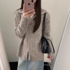 批发翻领软糯日系复古<b class='q'>毛衣</b>女秋冬高级感超好看针织衫