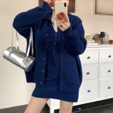 批发松弛感穿搭时尚休闲针织套装女秋<b class='q'>冬</b>新款慵懒风宽松开衫毛衣三件套