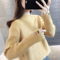 批发2025新款半高领毛衣女宽松套头秋冬新款简约针织衫百搭长袖上衣