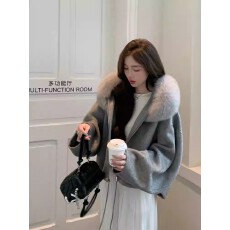 批发慵懒感2025新款<b class='q'>双面</b><b class='q'>羊绒</b><b class='q'>大衣</b>连帽100羊毛呢子狐狸毛斗篷外套女