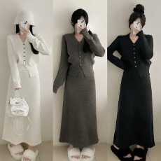 批发韩版新款显瘦针织开衫半身裙两件套洋气减龄气质百搭套装