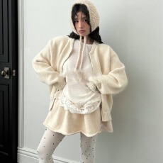 批发NS韩国东大门甜辣慵懒长袖针织衫拉链开衫上衣+半身裙短裙套装