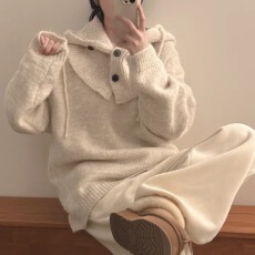 批发2025秋冬新款韩版毛衣慵懒风宽松设计感加厚可拆卸连帽针织衫