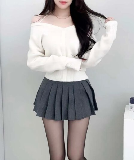 chic 한국 작은 대중 디자인 센스 미니멀리즘 V넥 빛 요리 한 다용도 행침 목 둘 착용 오프숄더 니트 스웨터 여성