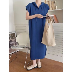 批发韩版宽松连帽慵懒风长款韩国东大门显瘦百搭针织连衣裙女