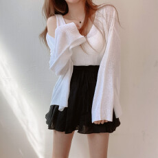 批发韩版 夏季两件套<b class='q'>薄款</b>V领防晒上衣女