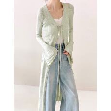 批发绿色<b class='q'>针织</b><b class='q'>开衫</b>外套女夏<b class='q'>长款</b>喇叭袖长袖防晒衣空调衫