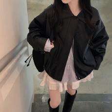 批发韩系 INS 宽松百搭 翻领 长袖<b class='q'>皮衣</b> 夹克外套上衣