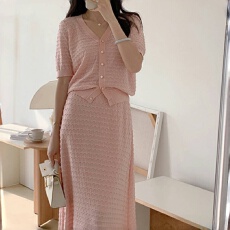 批发短袖套装女小香风夏季新款时尚气质针织开衫配半身裙<b class='q'>高级</b>感两件套