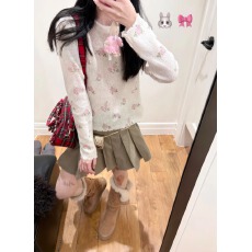 批发2026新款羊毛混纺满印碎花针织毛衣罩衫女