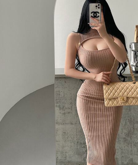 순수한 욕망 바람 가슴 홀로우 아웃 작은 터틀넥 얼음 실크 유럽과 미국 나이트 클럽 심장 기계 ol 타이트 스커트 드레스