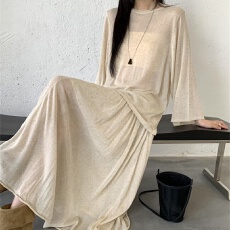 批发法式温柔风慵懒感宽松亚麻薄款宽松针织衫两件套女夏装长款半身裙