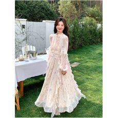 批发法式碎花裙雪纺长裙长袖裙子夏秋高级穿搭连衣裙女2026新款温柔风