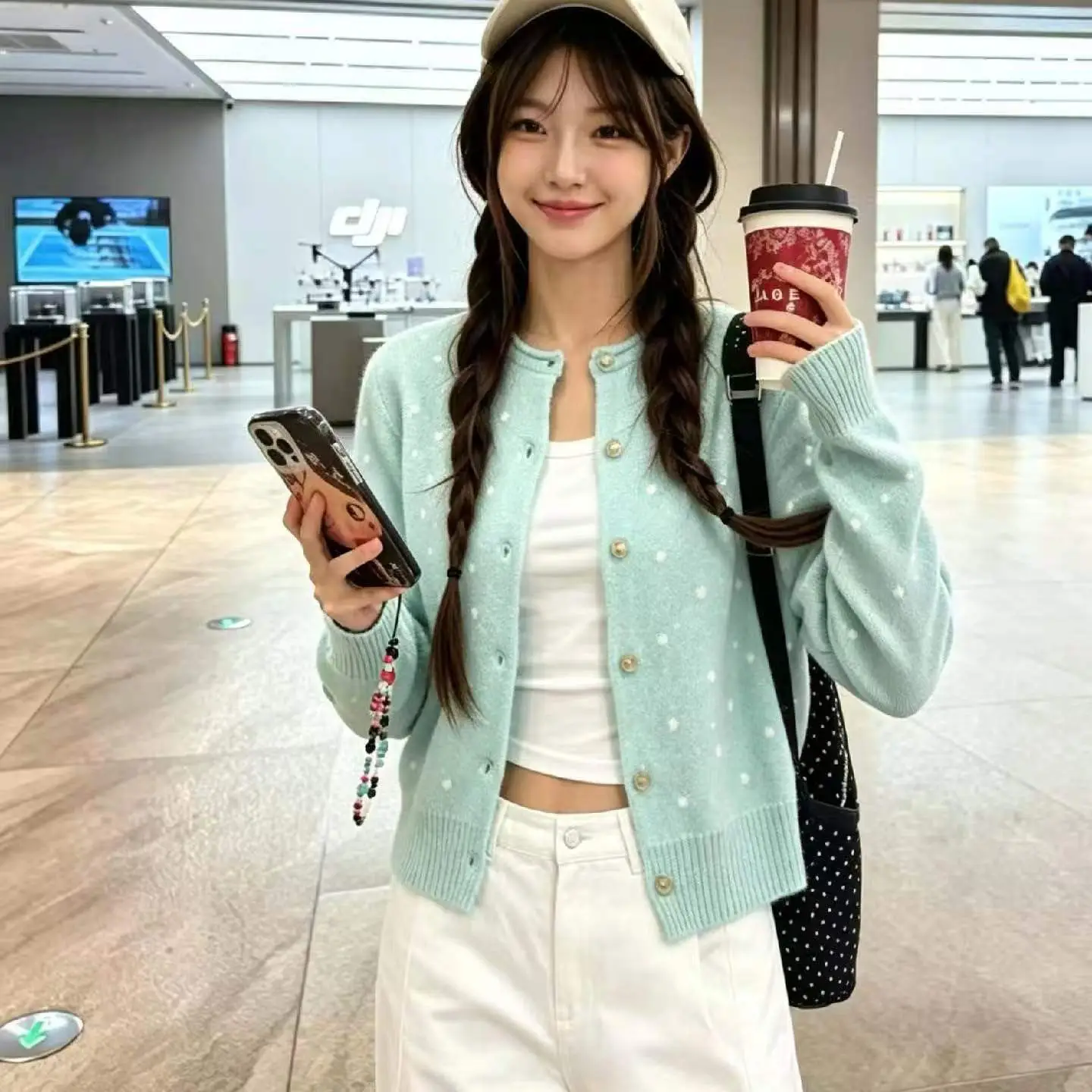 프레피 루즈핏 도트 가디건 상세 이미지 4