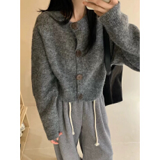 批发小个子软糯宽松黄色针织开衫女秋冬季穿搭短款慵懒风毛衣外套