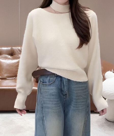 프랑스식 비스듬한 어깨 행침 목 만나는 스웨터 여자 2026 새로운 가을 겨울철 느긋한 바람 오프숄더 니트 스웨터 맨위
