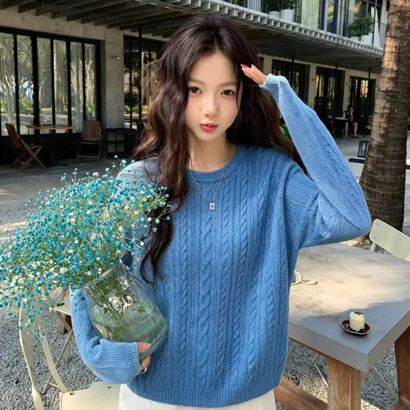 꽈배기 니트 루즈핏 상의