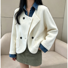 批发实拍 韩版chic 假两件开衫女设计感polo领<b class='q'>牛仔</b>拼接慵懒宽松<b class='q'>外套</b>