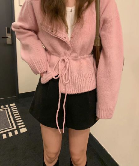 라운드 넥 레이스업 다용도 미니멀리즘 스웨터