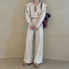 批发韩国2026秋冬季新款慵懒风针织三件套女披肩毛衣阔腿裤休闲