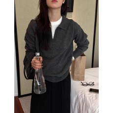 批发韩系v领毛衣外穿女秋<b class='q'>冬</b>新款宽松慵懒风针织polo衫通勤套头上衣