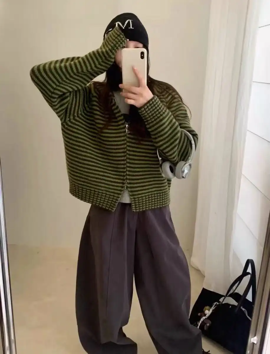 스트라이프 후드 가디건 상세 이미지 2