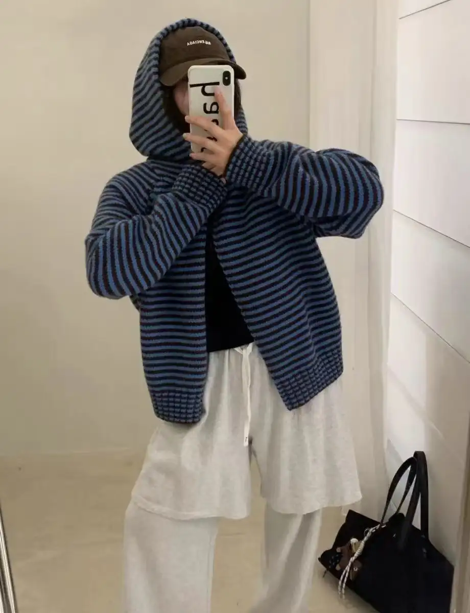 스트라이프 후드 가디건 상세 이미지 7