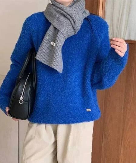 한 부서 사탕 색상 라운드 넥 양모 서클 풀오버 가을 겨울철 루즈핏 따뜻한 부드럽다 찹쌀 만나는 니트 맨위