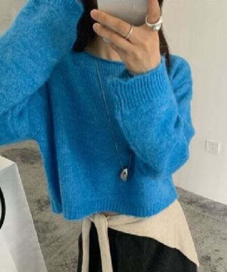 느긋한 바람 플리스 센스 라운드 넥 쇼트 스타일 풀오버 스웨터 여자 가을 겨울철 부드러운 찹쌀 만나는 내부 및 외부 바늘 짠 셔츠 맨위