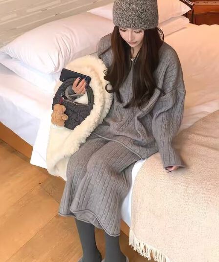 있음 선적 가을 새로운 한국 스타일 패션 느긋한 꽈배기 니트 스웨터 세트
