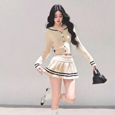 批发早秋韩系学院风新款<b class='q'>甜美</b>减龄米白毛衣麻花针织开衫女刺绣上衣外套