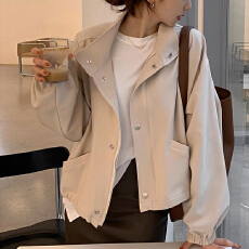 批发简约现代 宽松休闲百搭 纯色夹克衫短外套女 韩系轻熟