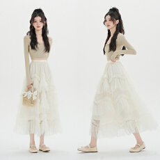 批发实拍2026仙气重工网纱蛋糕裙半身裙女春<b class='q'>夏</b>设计感小众显瘦大摆长裙