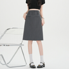 批发2026春夏新款韩版学院风配腰带A字半身裙女小个子防走光西装中裙
