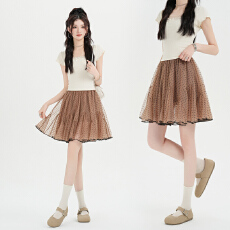 批发法式甜美减龄波点网纱裙女 2026夏季新款温柔百搭a字<b class='q'>蓬蓬裙</b>短裙