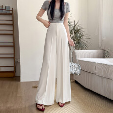 批发实拍冰丝西装阔腿裤<b class='q'>女</b>2026夏季高腰宽松直筒显瘦垂感休闲拖地裤