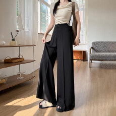 批发实拍冰丝西装阔腿裤<b class='q'>女</b>2026夏季高腰宽松直筒显瘦垂感休闲拖地裤