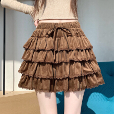 批发实拍2026芭蕾风丝绒蛋糕裙女秋冬季<b class='q'>百搭</b>半身裙蓬蓬裙高腰显瘦短裙