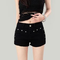 批发网红穿搭博主同款辣妹y2k复古夜店<b class='q'>性感</b>低腰包臀铆钉牛仔超短裤