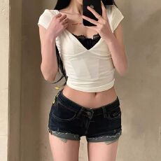 批发辣妹低腰牛仔超短裤女夏季新款刺绣抓痕设计弹力紧身包臀热裤子潮