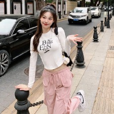 批发官图+原版质量秋冬季小众内搭<b class='q'>修身</b>紧短款印花T恤上衣