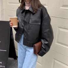 批发皮衣外套女春秋<b class='q'>韩版</b>2025新款小个子高级感短款宽松长袖机车服夹克