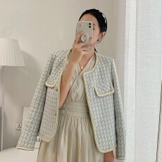 批发2025新款高档小香风外套 花边千鸟格 宽松百搭气质短外套