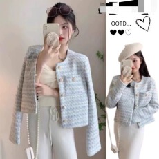 批发珍珠扣小香风外套女2025春秋新款法式设计感小众宽松<b class='q'>短款</b>气质上衣