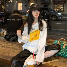 批发官图 罗纹德绒长袖T恤女冬季新款内搭<b class='q'>宽松</b><b class='q'>打底衫</b>斜肩