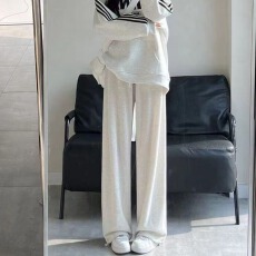 批发运动裤女小个子春秋年<b class='q'>新款</b>休闲宽松直筒阔腿裤灰色束脚卫裤子