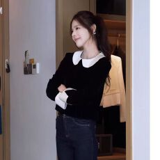 批发张元一同款女装名媛风法式娃娃领洋气小衫冬季新款小香风轻奢上衣